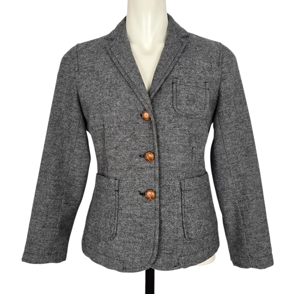 GAP Women's Gray Tweed Wool Blend Blazer Jacket Button Front Tailored 6